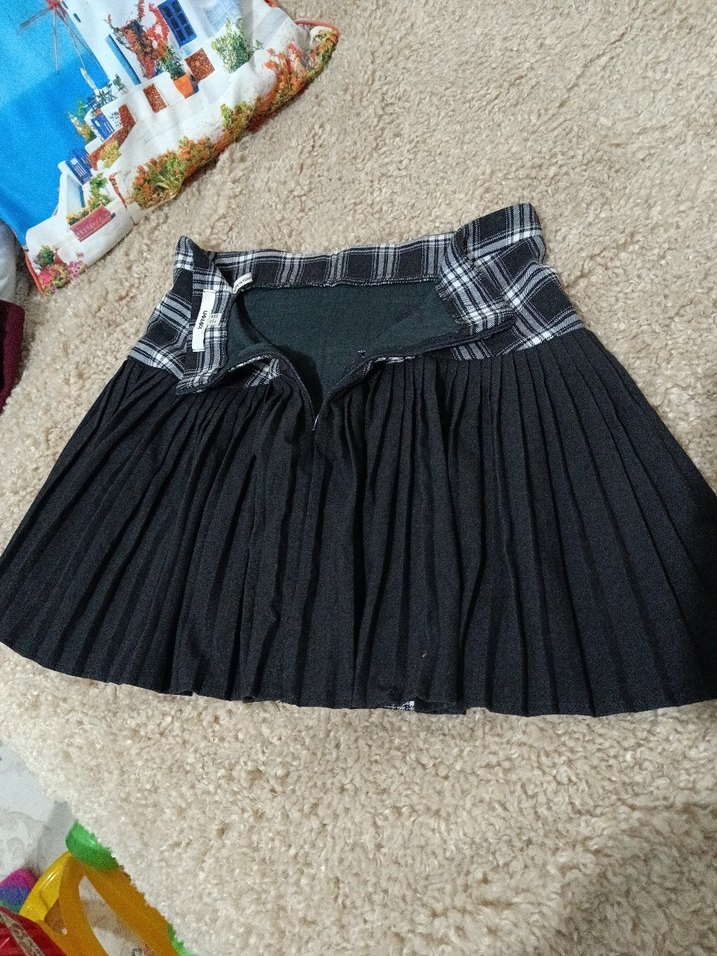 Piliseli Siyah Ekose Mini Etek - Görsel 2