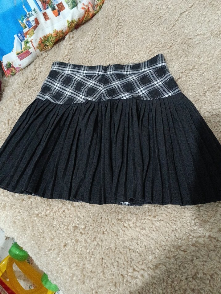 Piliseli Siyah Ekose Mini Etek - Görsel 4