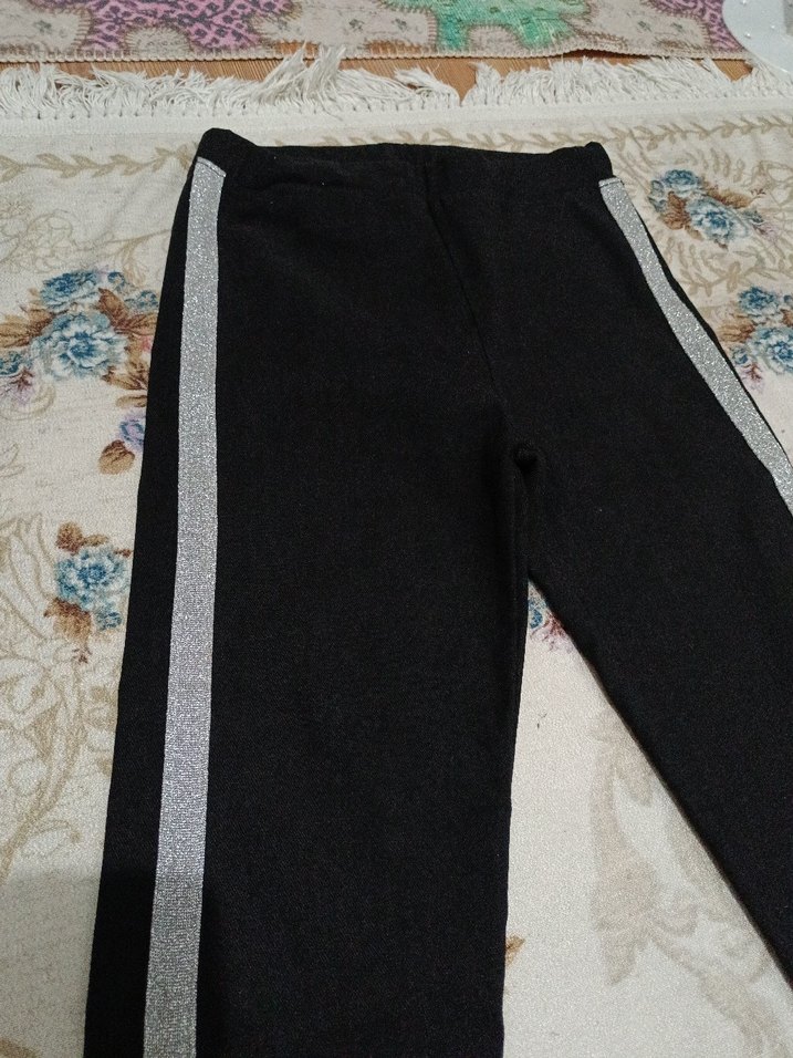 m beden Gri Şeritli Siyah Kadın Tayt pantolon - Görsel 2