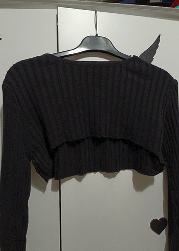 M/L beden siyah renk,uzun kollu,likralı,crop bluz - Görsel 2