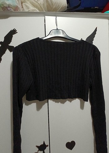 M/L beden siyah renk,uzun kollu,likralı,crop bluz - Görsel 3