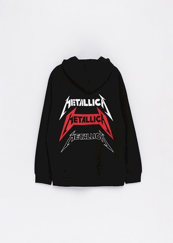 Metallica Baskılı Siyah Kapüşonlu Sweatshirt