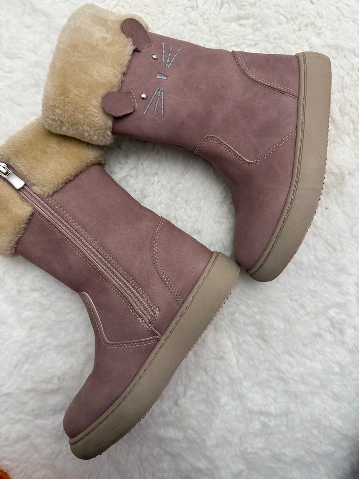 Kız Çocukları İçin Kürklü Nakışlı Süet Bot - Görsel 3