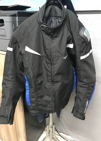 Erkek Mavi Biker Ceket, Kemerli, Uzun Kollu