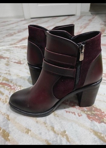 Kadın Bordo Deri Tokalı Topuklu Bot - Görsel 2