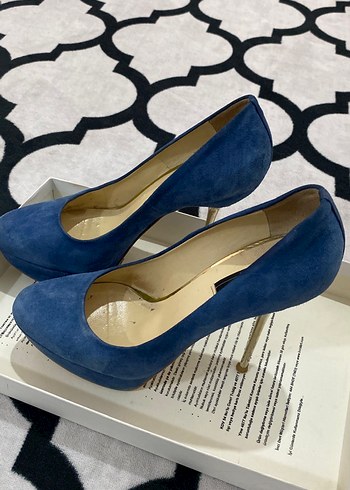 İnci Mavi Süet Platform Topuklu Kadın Stiletto