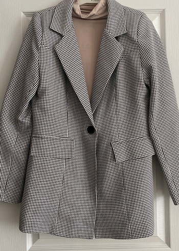 Kadın Ekose Desenli Midi Blazer Ceket