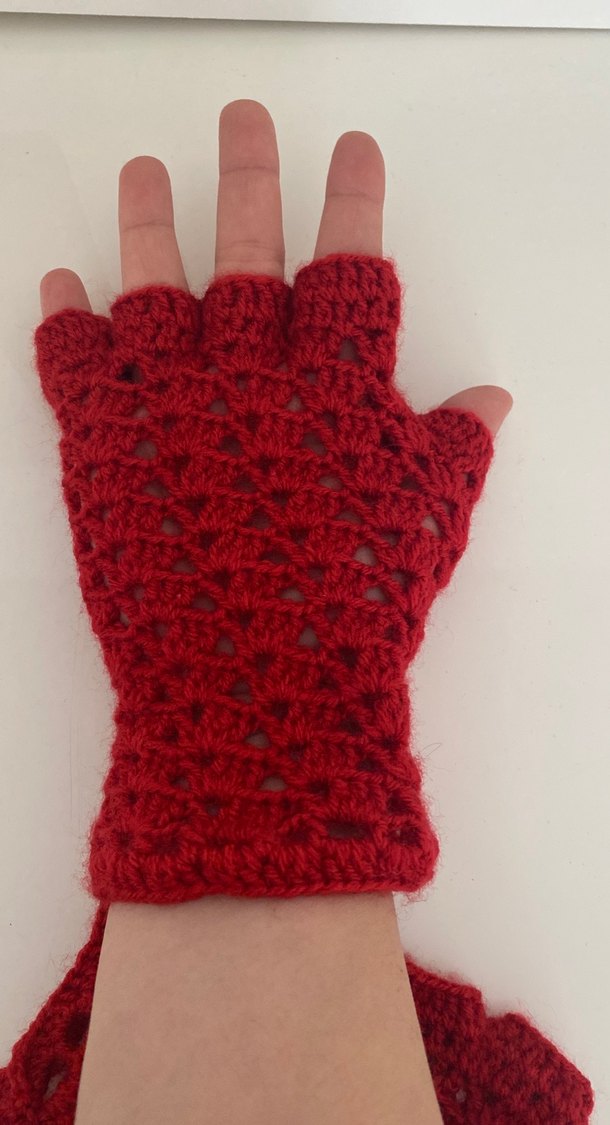 Kırmızı Örgü  Kadın Eldiveni - Görsel 2
