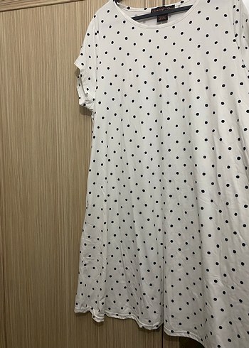 Puantiye Desenli Beyaz penye Elbise - Görsel 2