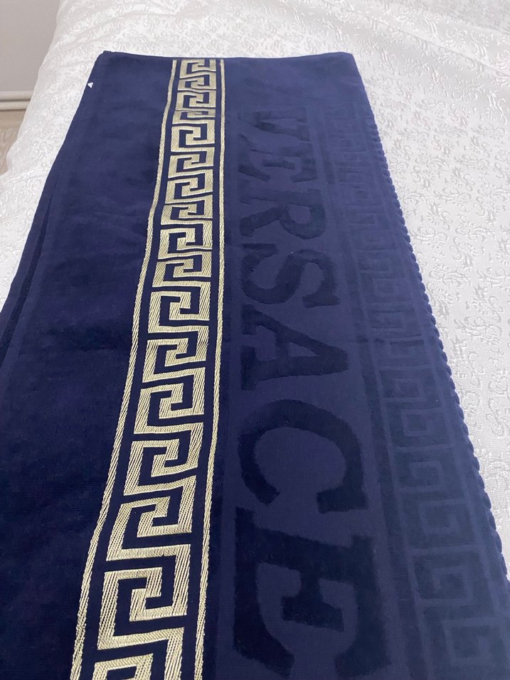 Mavi Erkek Plaj Havlusu, Nakışlı, Uzun - Görsel 3