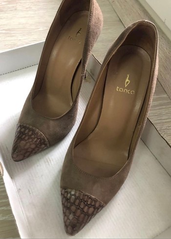 Bej Yılan Desenli Süet Stiletto Topuklu - Görsel 3