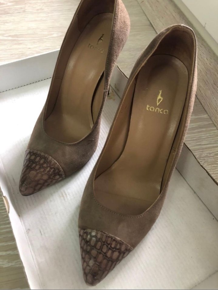 Bej Yılan Desenli Süet Stiletto Topuklu - Görsel 3