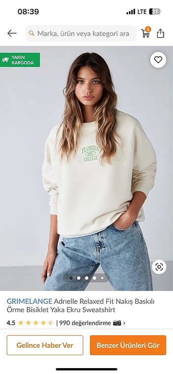 GRIMELANGE Ekru Sweatshirt