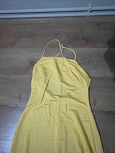 s Beden Yazlık Sarı Renk Elbise Midi Boy