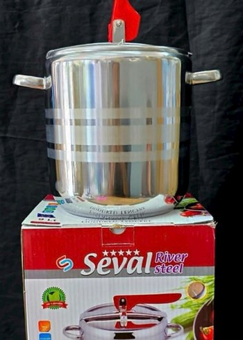 Parlak Gri Çelik düdüklü Tencere - Seval River sıfır ürün kutu