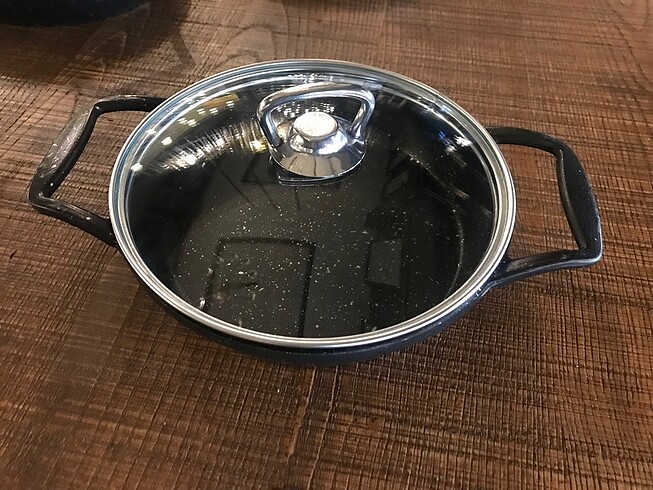18 cm granit cam kapaklı tava