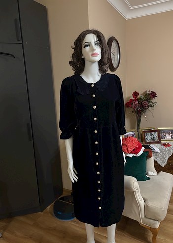 VİNTAGE KADİFE ELBİSE - Görsel 6