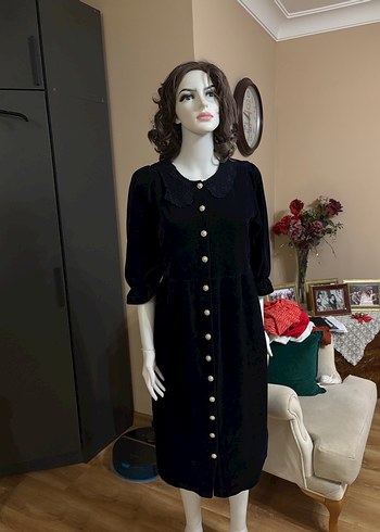 VİNTAGE KADİFE ELBİSE - Görsel 4