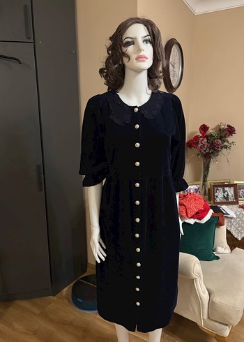 VİNTAGE KADİFE ELBİSE - Görsel 5