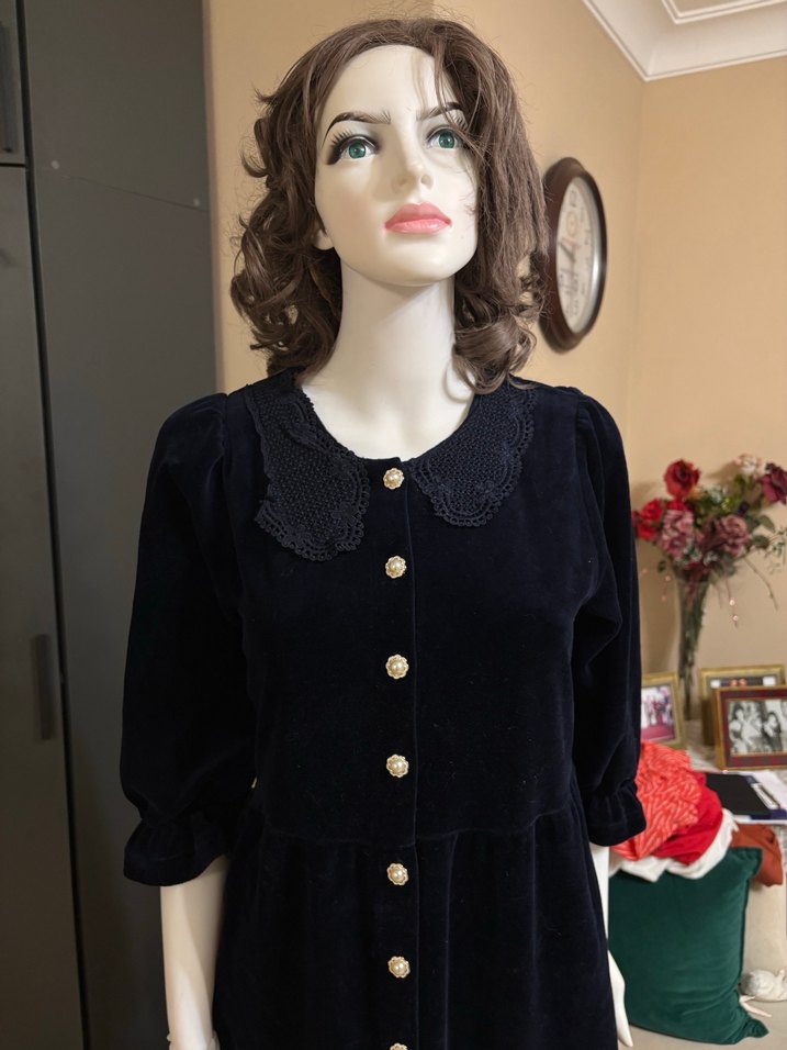 VİNTAGE KADİFE ELBİSE - Görsel 2