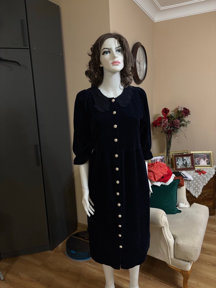 VİNTAGE KADİFE ELBİSE - Görsel 4