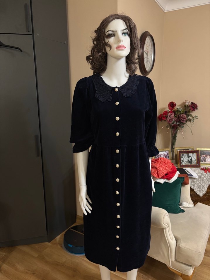 VİNTAGE KADİFE ELBİSE - Görsel 5