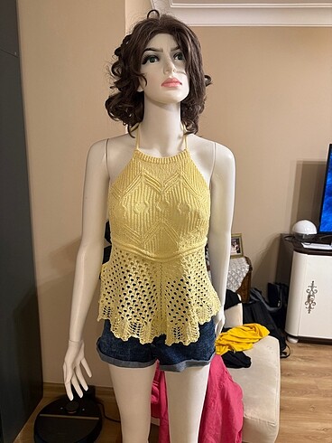 Zara SARI ÖRME BLUZ