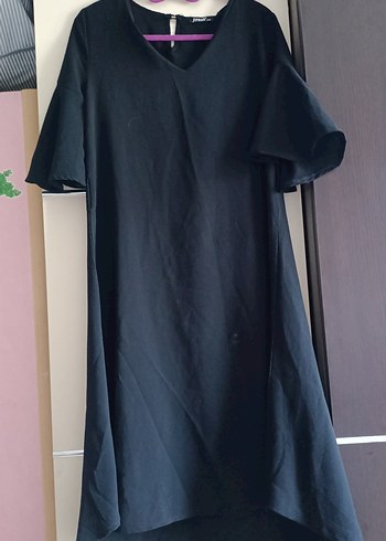Siyah Midi V Yaka Salaş Elbise