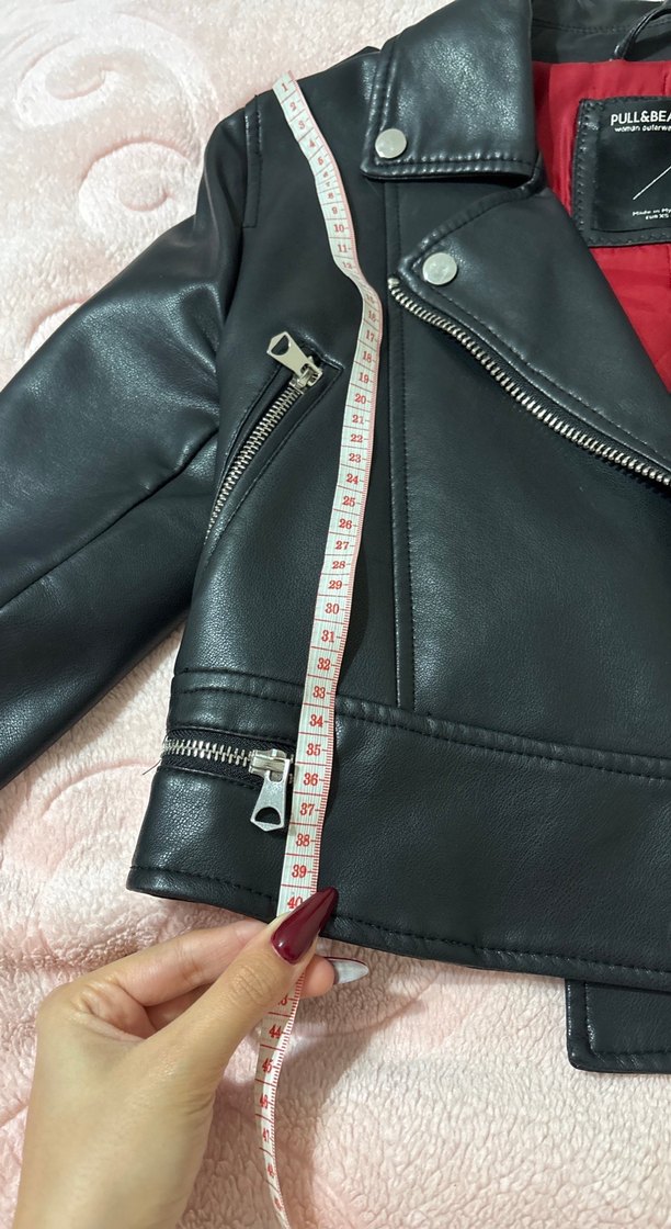 Kadın Siyah Deri Biker Ceket - Görsel 5