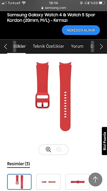 Samsung galaxy watch 4 5 uyumlu orijinal kırmızı kordon
