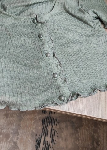 Diğer haki Düğmeli Kısa Kollu Crop Top