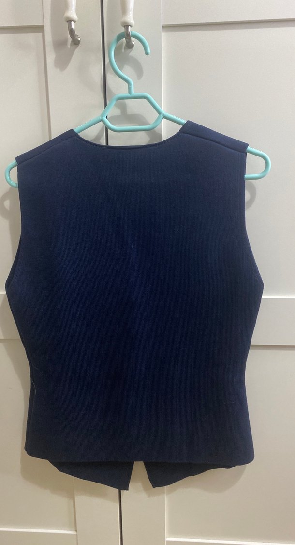 Zara Klasik Kesim Lacivert Düğmeli Kadın Yelek - Görsel 3