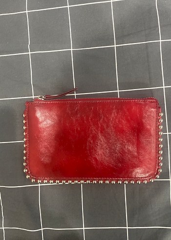 Kırmızı Parlak Deri Zımbalı Kadın Portföy Çanta - Görsel 2