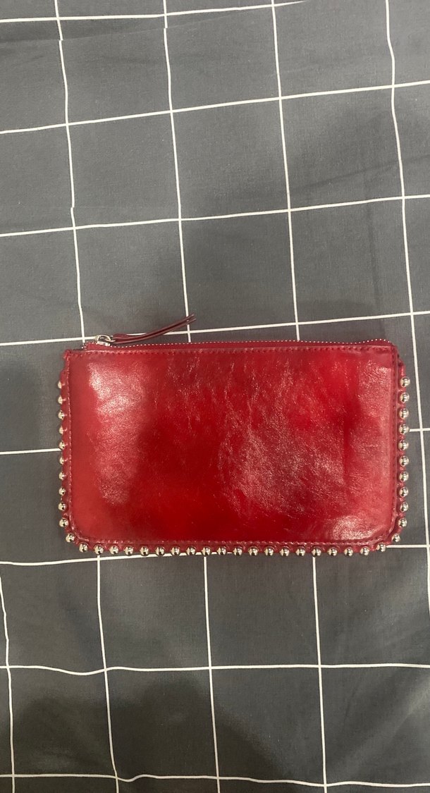 Kırmızı Parlak Deri Zımbalı Kadın Portföy Çanta - Görsel 2