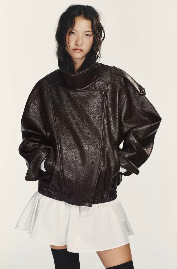 Kahverengi Deri Biker Ceket - Görsel 2