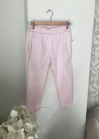 8 Yaş Beden pembe Renk Kız çocuk Pembe Pamuklu Kemerli Rahat Kumaş Pantolon