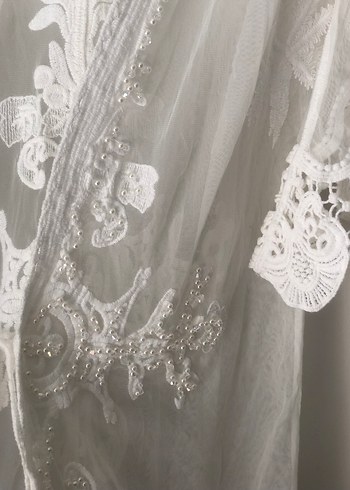 İşlemeli Beyaz Bohem Uzun Kadın pareo - Görsel 5