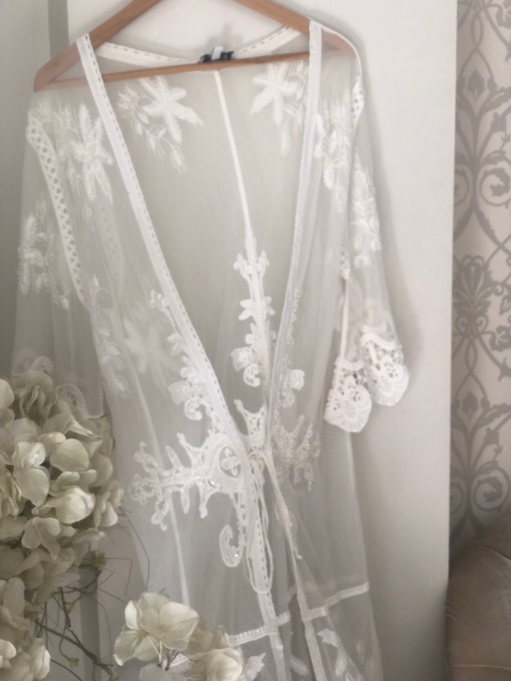 İşlemeli Beyaz Bohem Uzun Kadın pareo - Görsel 3