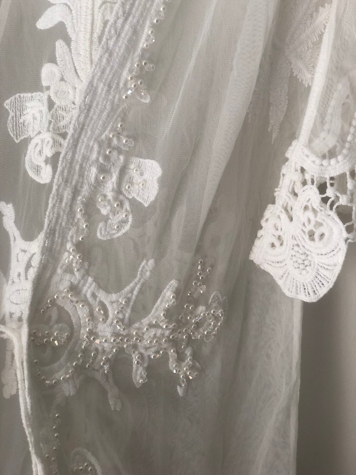 İşlemeli Beyaz Bohem Uzun Kadın pareo - Görsel 5