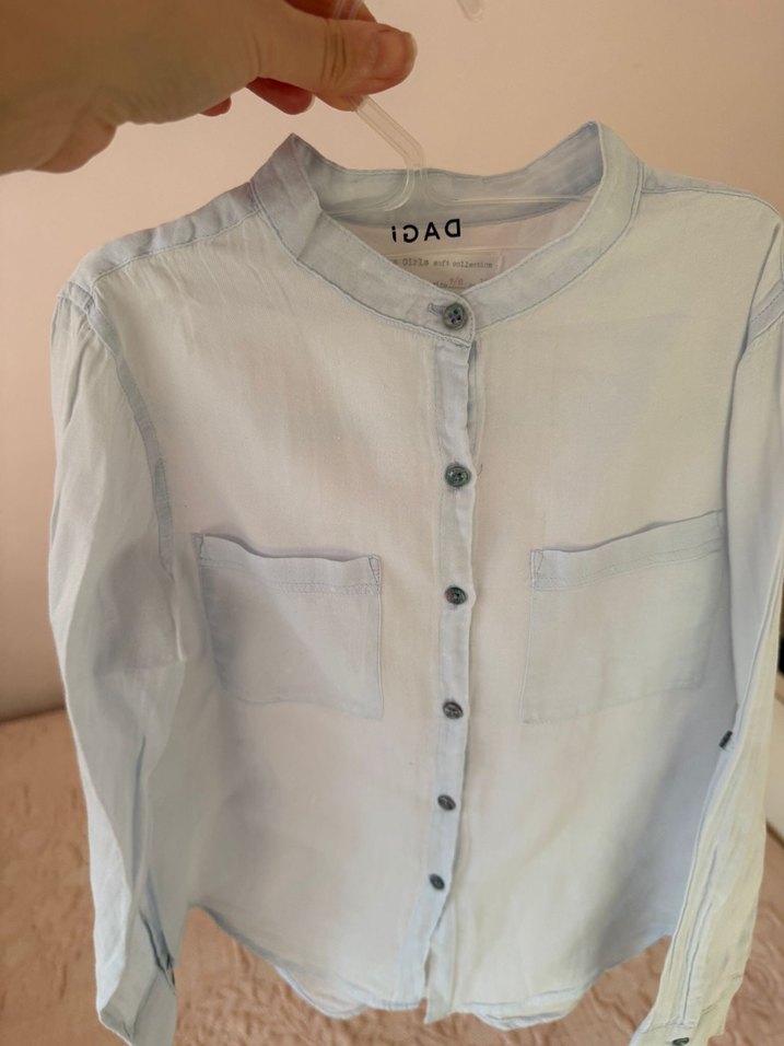Düğmeli Beyaz Pamuklu Kız çocuk  Gömlek - Görsel 5