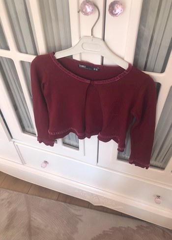 Bordo Düğmeli Kız Bolero - Görsel 4