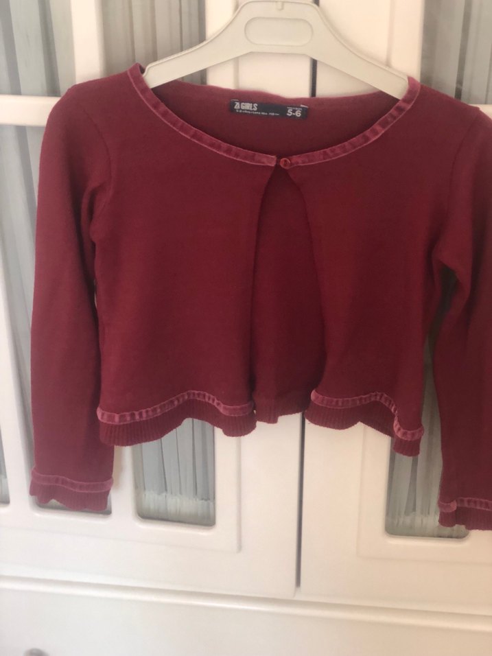 Bordo Düğmeli Kız Bolero - Görsel 3