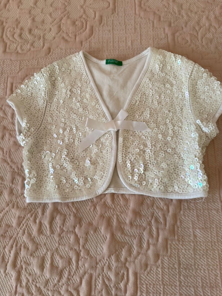 Kız Çocuk Beyaz İşlemeli Bolero - Görsel 2