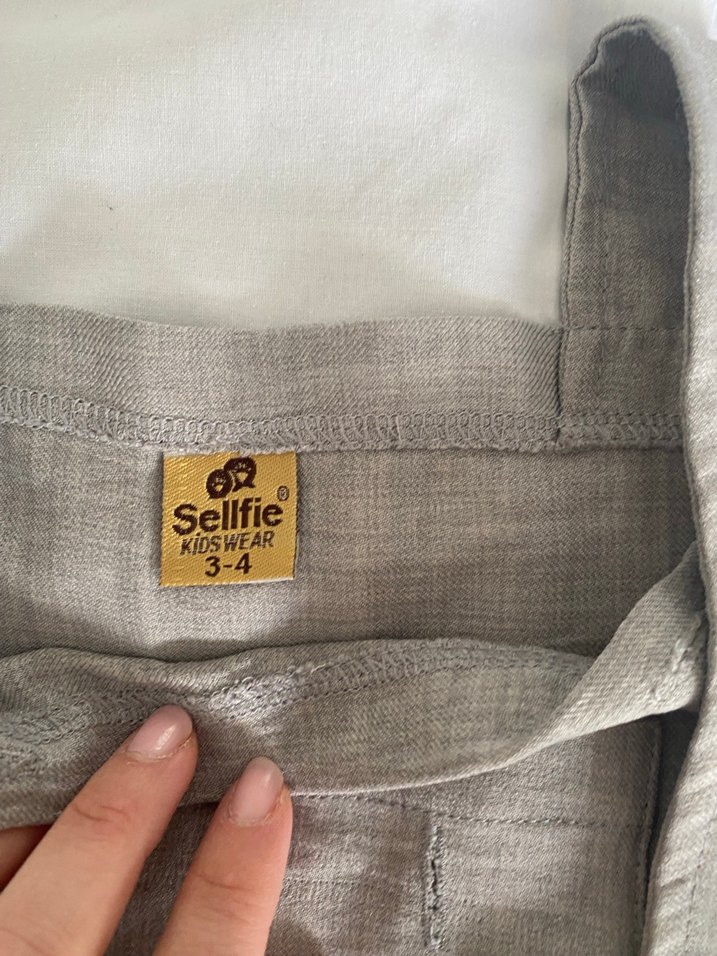 Gri Keten Erkek Çocuk Salopet - Görsel 2