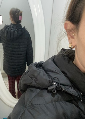 Siyah Puff Mont, Yüksek Yaka, Günlük colombia mont - Görsel 3