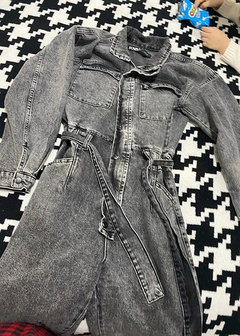 Füme Denim Kadın Tulum, Kemerli - Görsel 7