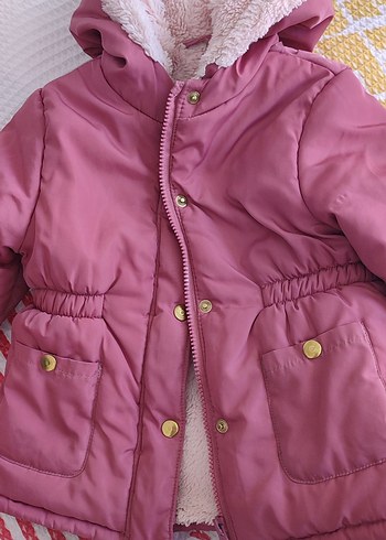 18-24 Ay Beden Düğmeli Pembe Kız Çocuk Mont