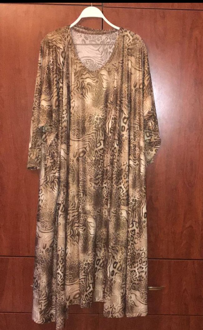 Kahverengi hafif parlak Desenli Uzun ikili Elbise - Görsel 3