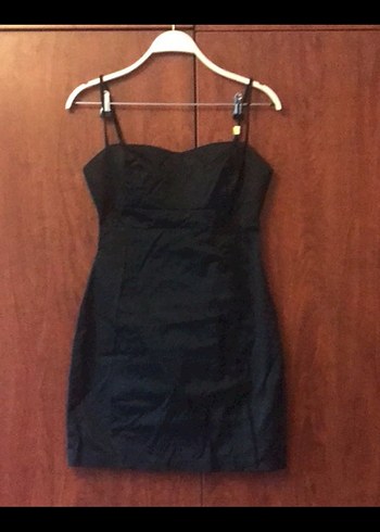 Drapeli Siyah Straplez Midi Elbise - Görsel 2