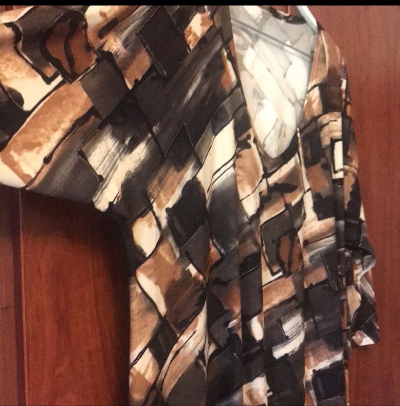 Uzun Kollu Kahverengi Desenli geniş elbise - Görsel 4